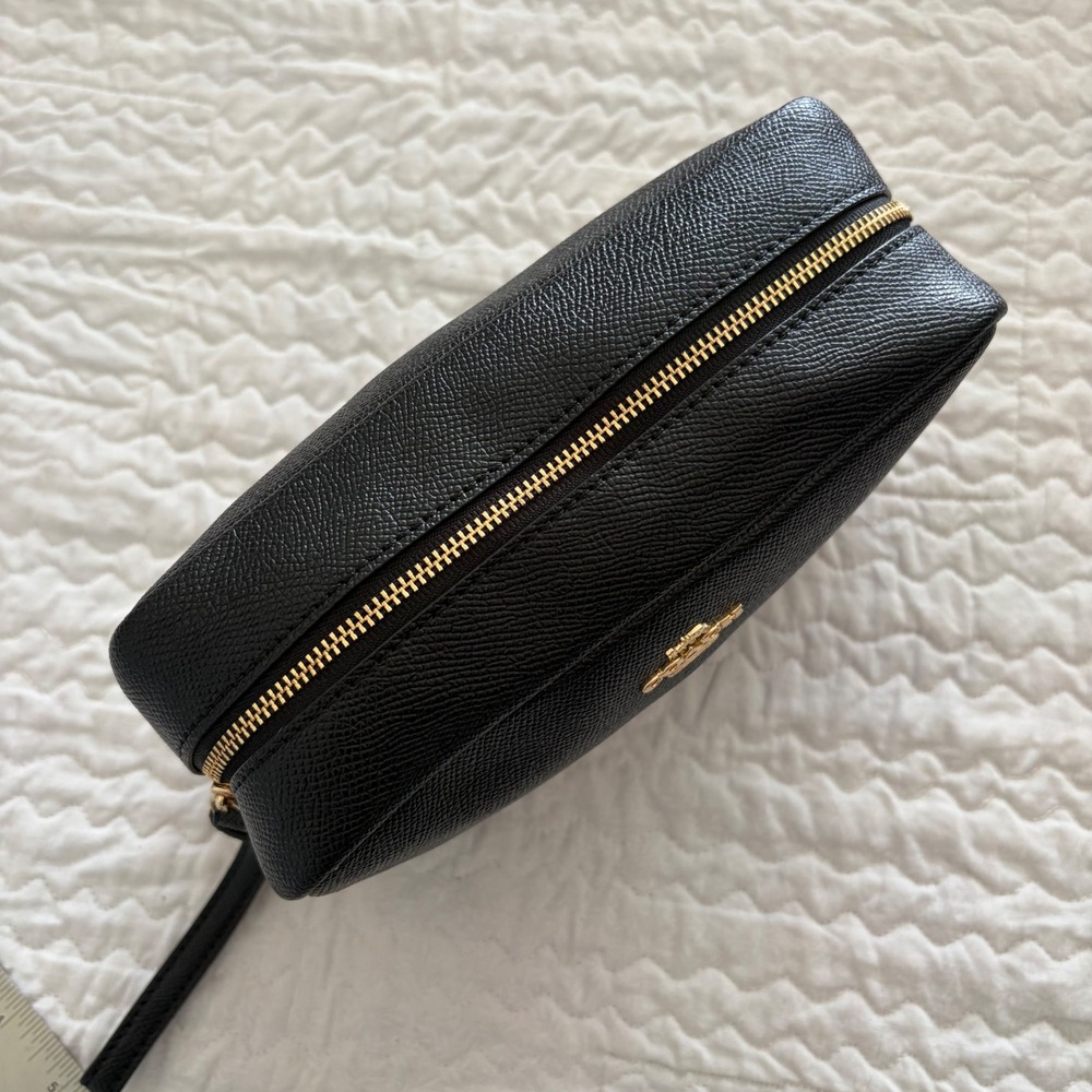 Coach Large Cosmetic Case 20 Black Crossgrain Leather Makeup Bag F24797 NEW - Picture 2 of 10